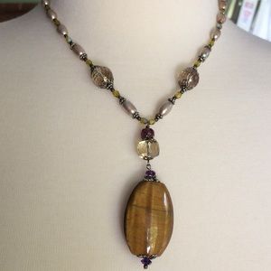 Tiger's Eye, Pearl, & Quartz Statement Necklace